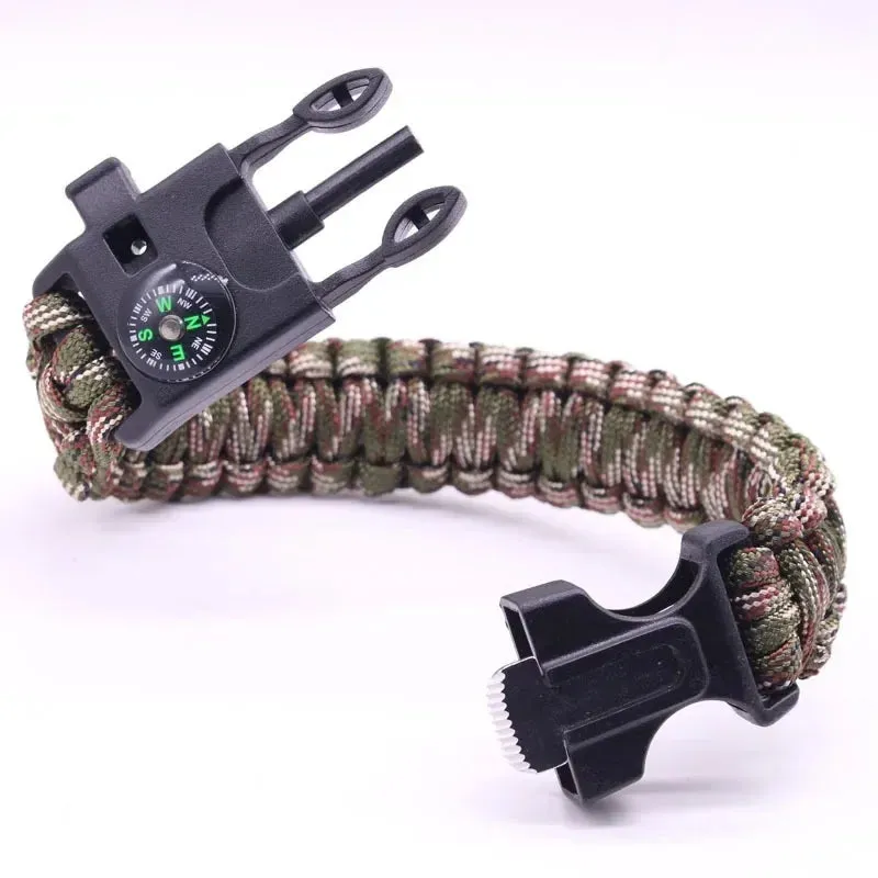 4 in 1 Men Women Paracord Outdoor Survival Bracelet Multi-function Camping Rescue Emergency Rope Bangles Compass Whistle Knife
