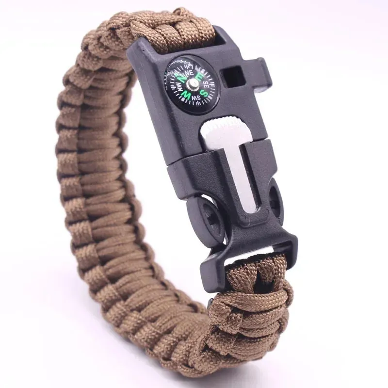 4 in 1 Men Women Paracord Outdoor Survival Bracelet Multi-function Camping Rescue Emergency Rope Bangles Compass Whistle Knife