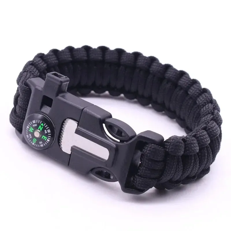 4 in 1 Men Women Paracord Outdoor Survival Bracelet Multi-function Camping Rescue Emergency Rope Bangles Compass Whistle Knife