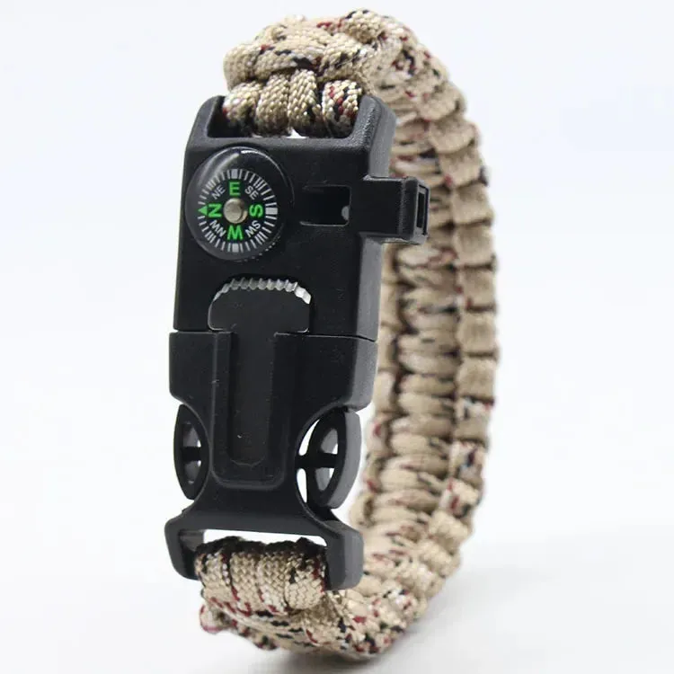 4 in 1 Men Women Paracord Outdoor Survival Bracelet Multi-function Camping Rescue Emergency Rope Bangles Compass Whistle Knife