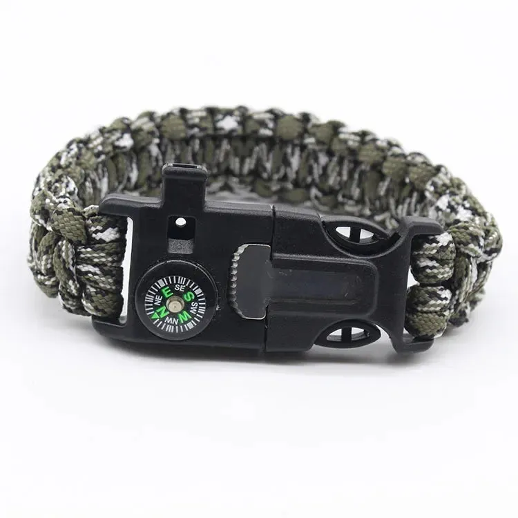 4 in 1 Men Women Paracord Outdoor Survival Bracelet Multi-function Camping Rescue Emergency Rope Bangles Compass Whistle Knife