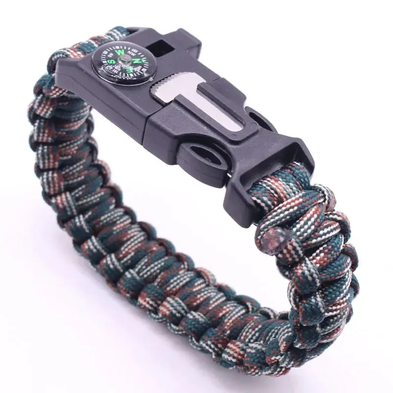 4 in 1 Men Women Paracord Outdoor Survival Bracelet Multi-function Camping Rescue Emergency Rope Bangles Compass Whistle Knife