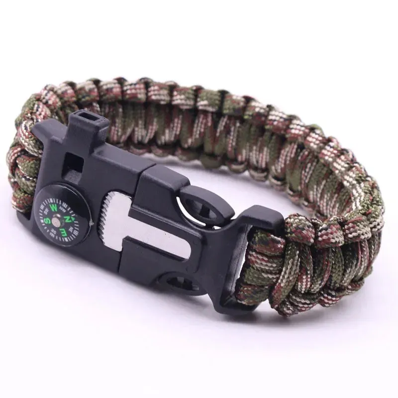 4 in 1 Men Women Paracord Outdoor Survival Bracelet Multi-function Camping Rescue Emergency Rope Bangles Compass Whistle Knife