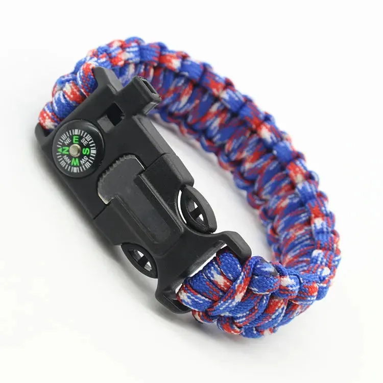 4 in 1 Men Women Paracord Outdoor Survival Bracelet Multi-function Camping Rescue Emergency Rope Bangles Compass Whistle Knife