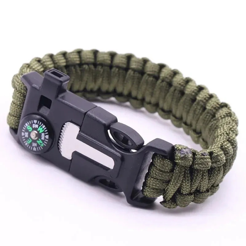 4 in 1 Men Women Paracord Outdoor Survival Bracelet Multi-function Camping Rescue Emergency Rope Bangles Compass Whistle Knife
