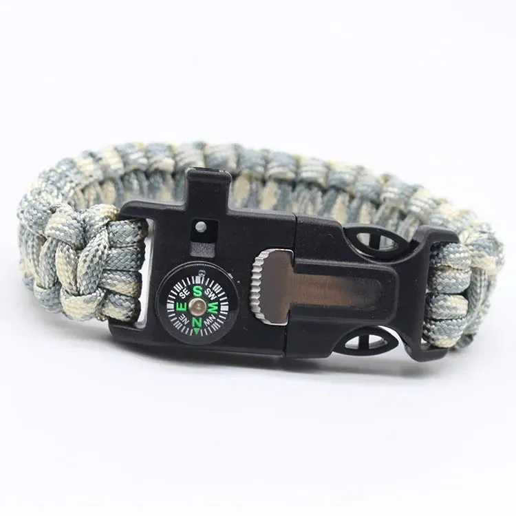 4 in 1 Men Women Paracord Outdoor Survival Bracelet Multi-function Camping Rescue Emergency Rope Bangles Compass Whistle Knife