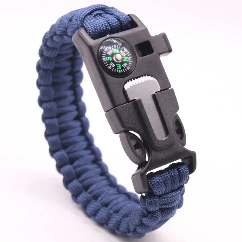 4 in 1 Men Women Paracord Outdoor Survival Bracelet Multi-function Camping Rescue Emergency Rope Bangles Compass Whistle Knife