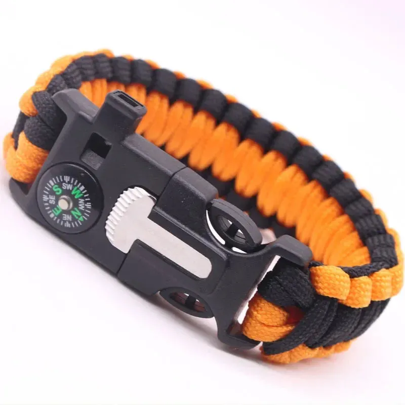 4 in 1 Men Women Paracord Outdoor Survival Bracelet Multi-function Camping Rescue Emergency Rope Bangles Compass Whistle Knife