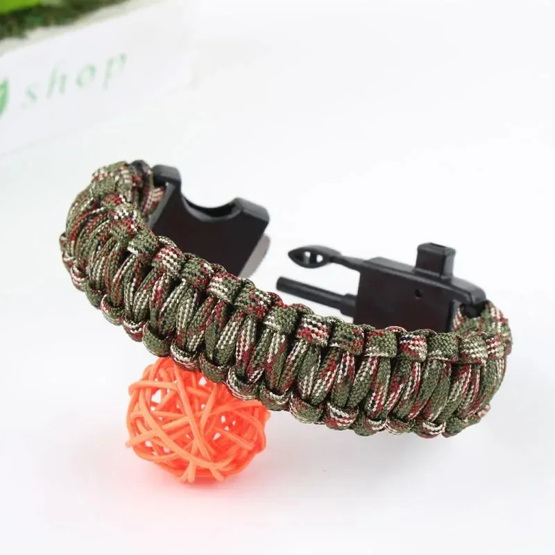 4 in 1 Men Women Paracord Outdoor Survival Bracelet Multi-function Camping Rescue Emergency Rope Bangles Compass Whistle Knife