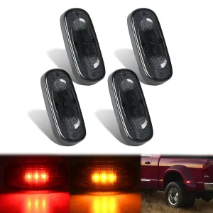 4 PCS 3 LED Red Amber Wheel Fender Side Marker Lights Smoked Lens Light Compatible With 2003-2009 Dodge Ram 1500 2500 3500 Super Duty