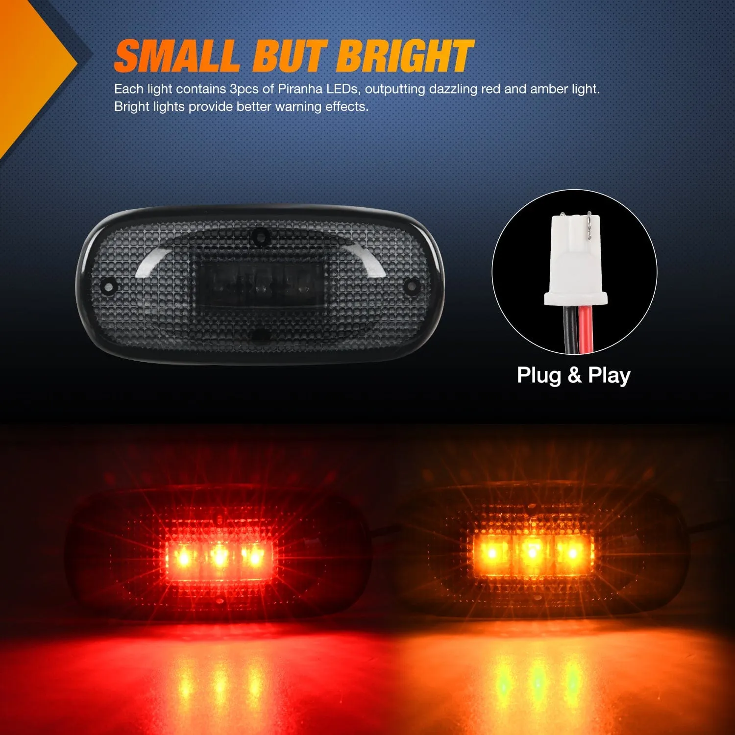 4 PCS 3 LED Red Amber Wheel Fender Side Marker Lights Smoked Lens Light Compatible With 2003-2009 Dodge Ram 1500 2500 3500 Super Duty