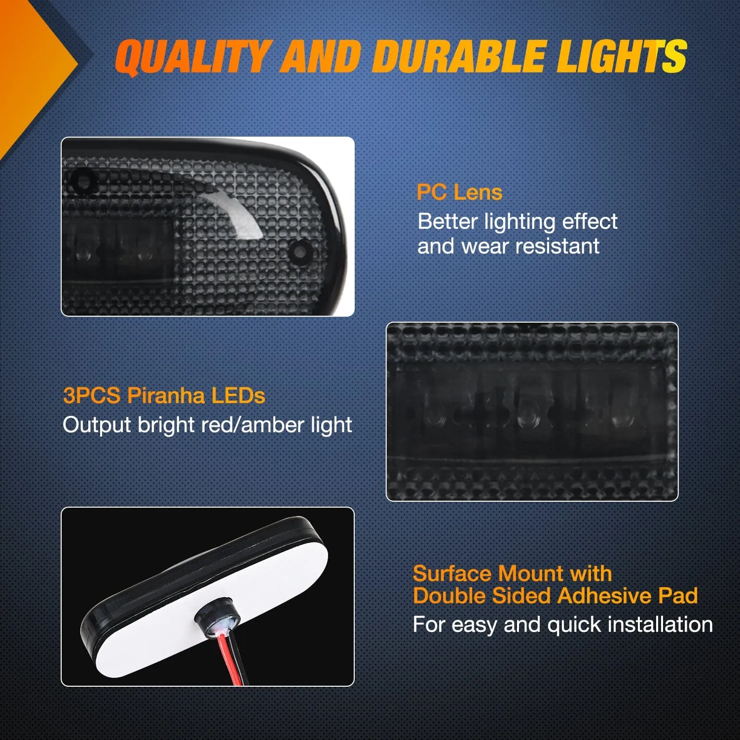 4 PCS 3 LED Red Amber Wheel Fender Side Marker Lights Smoked Lens Light Compatible With 2003-2009 Dodge Ram 1500 2500 3500 Super Duty