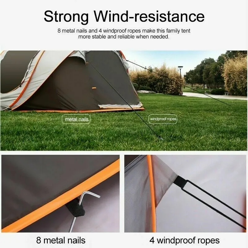 5-8 Person Instant Pop-Up Camping Tent Khaki Waterproof Automatic Family Shelter