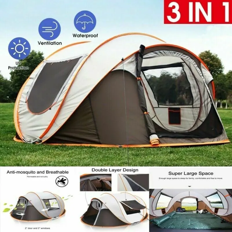 5-8 Person Instant Pop-Up Camping Tent Khaki Waterproof Automatic Family Shelter
