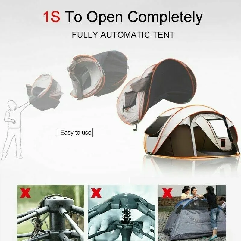5-8 Person Instant Pop-Up Camping Tent Khaki Waterproof Automatic Family Shelter