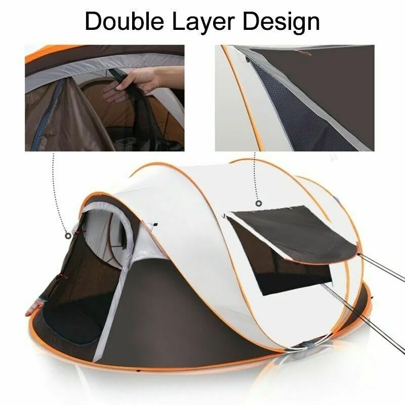 5-8 Person Instant Pop-Up Camping Tent Khaki Waterproof Automatic Family Shelter