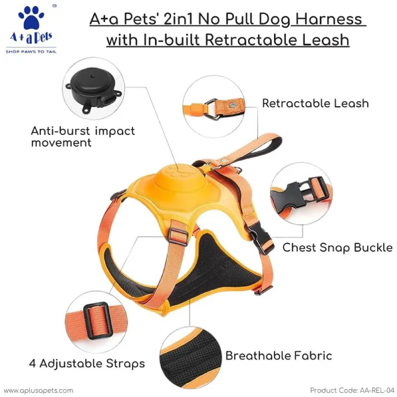 A a Pets' 2in1 No Pull Dog Harness, Built Retractable Dog Leash - Red