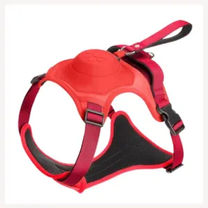 A a Pets' 2in1 No Pull Dog Harness, Built Retractable Dog Leash - Red