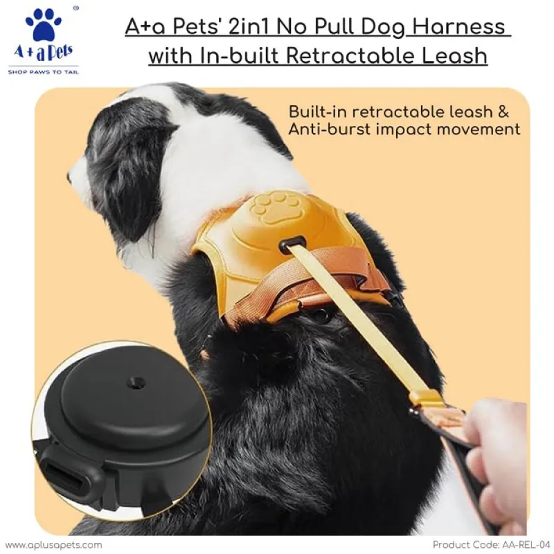 A a Pets' 2in1 No Pull Dog Harness, Built Retractable Dog Leash - Red