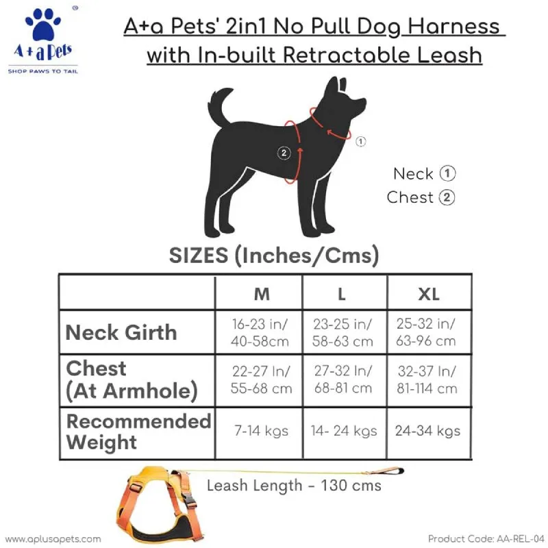 A a Pets' 2in1 No Pull Dog Harness, Built Retractable Dog Leash - Red