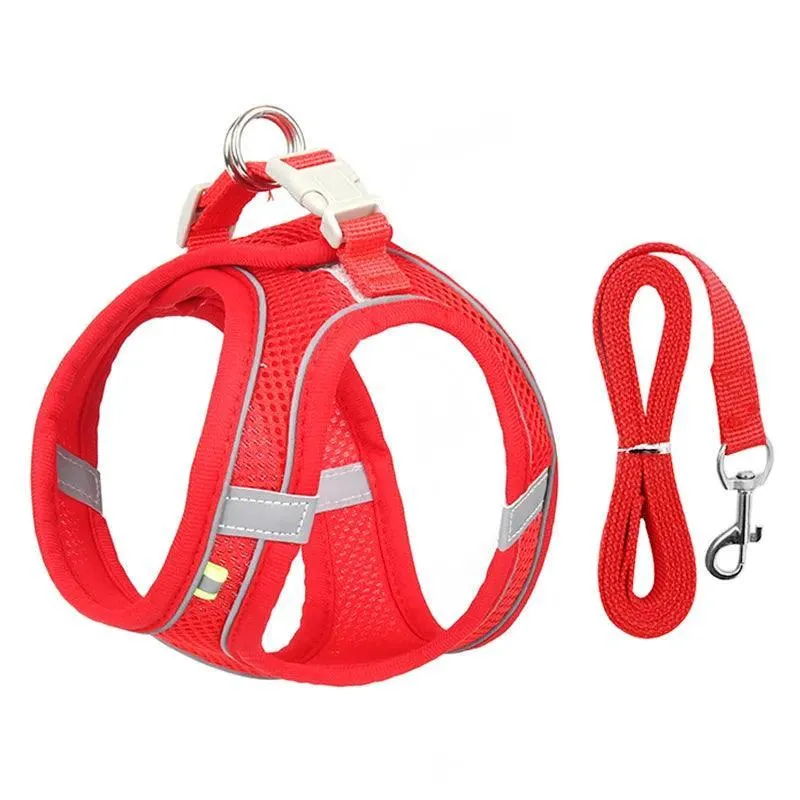Adjustable Small Breed Dog Harness Set: Reflective Vest for Safe Outdoor Walks