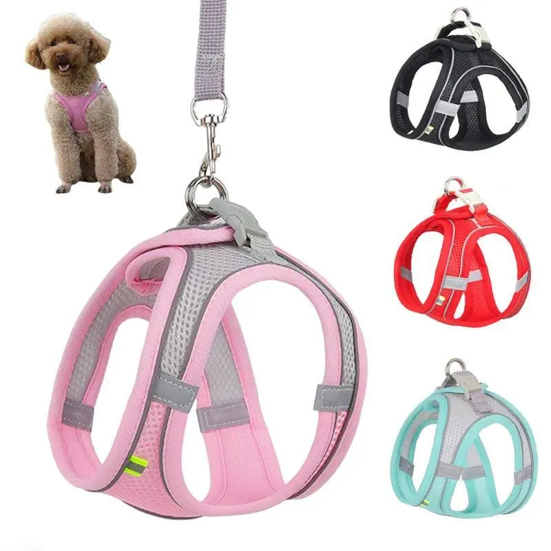 Adjustable Small Breed Dog Harness Set: Reflective Vest for Safe Outdoor Walks