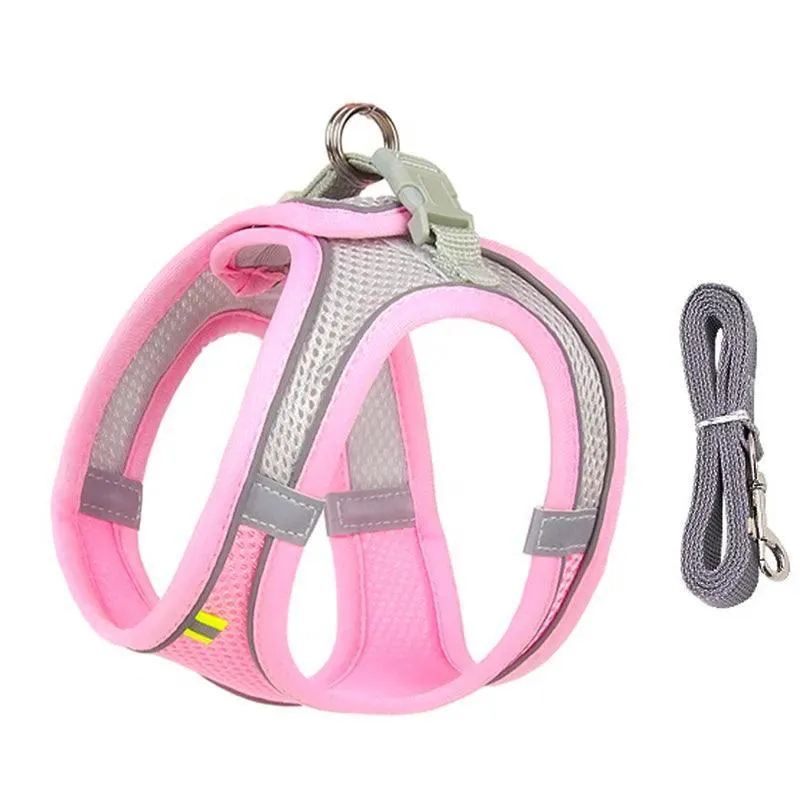 Adjustable Small Breed Dog Harness Set: Reflective Vest for Safe Outdoor Walks
