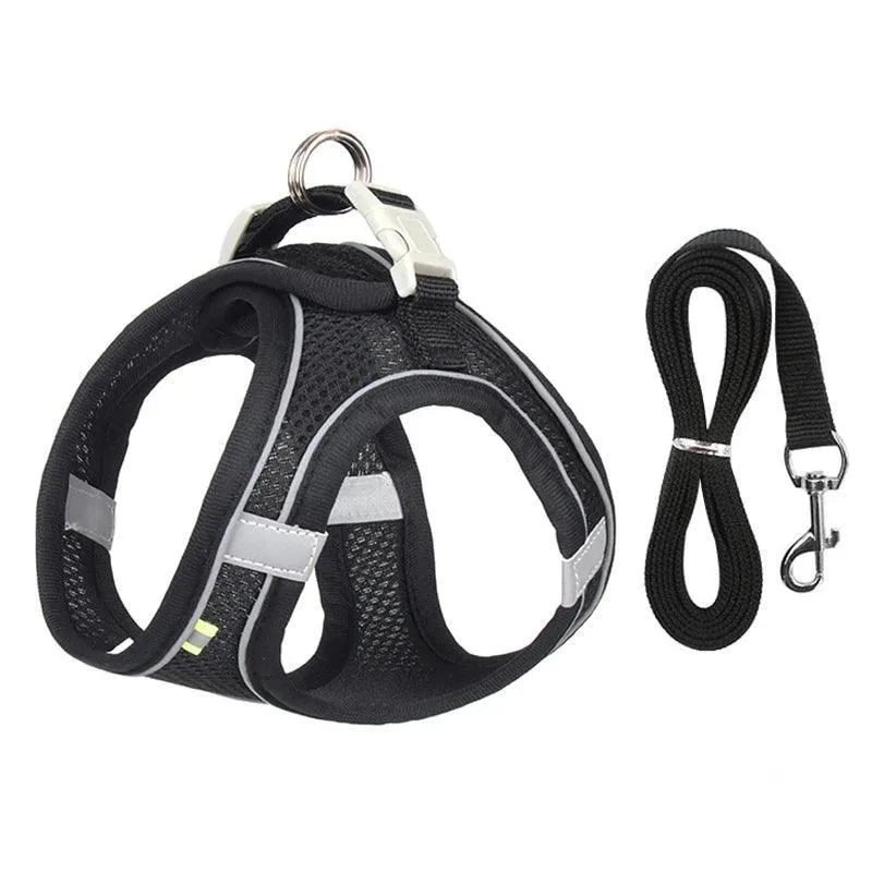 Adjustable Small Breed Dog Harness Set: Reflective Vest for Safe Outdoor Walks