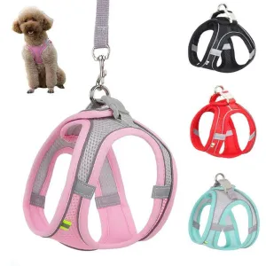 Adjustable Small Breed Dog Harness Set: Reflective Vest for Safe Outdoor Walks
