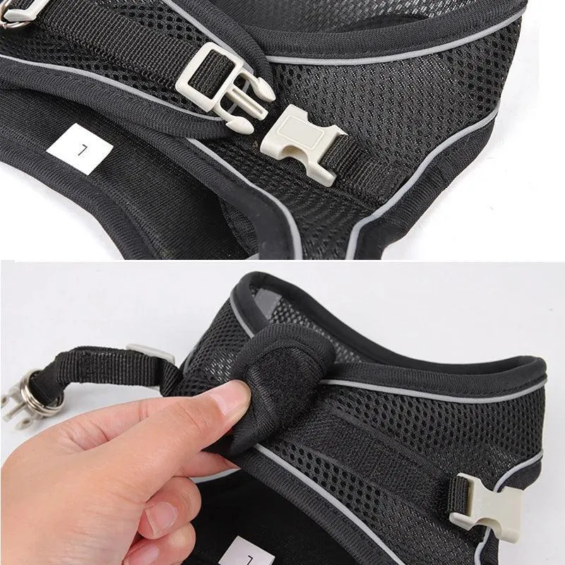 Adjustable Small Breed Dog Harness Set: Reflective Vest for Safe Outdoor Walks