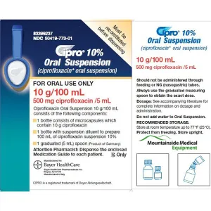 Cipro 10% Ciprofloxacin Oral Suspension 10g/100 mL (RX)