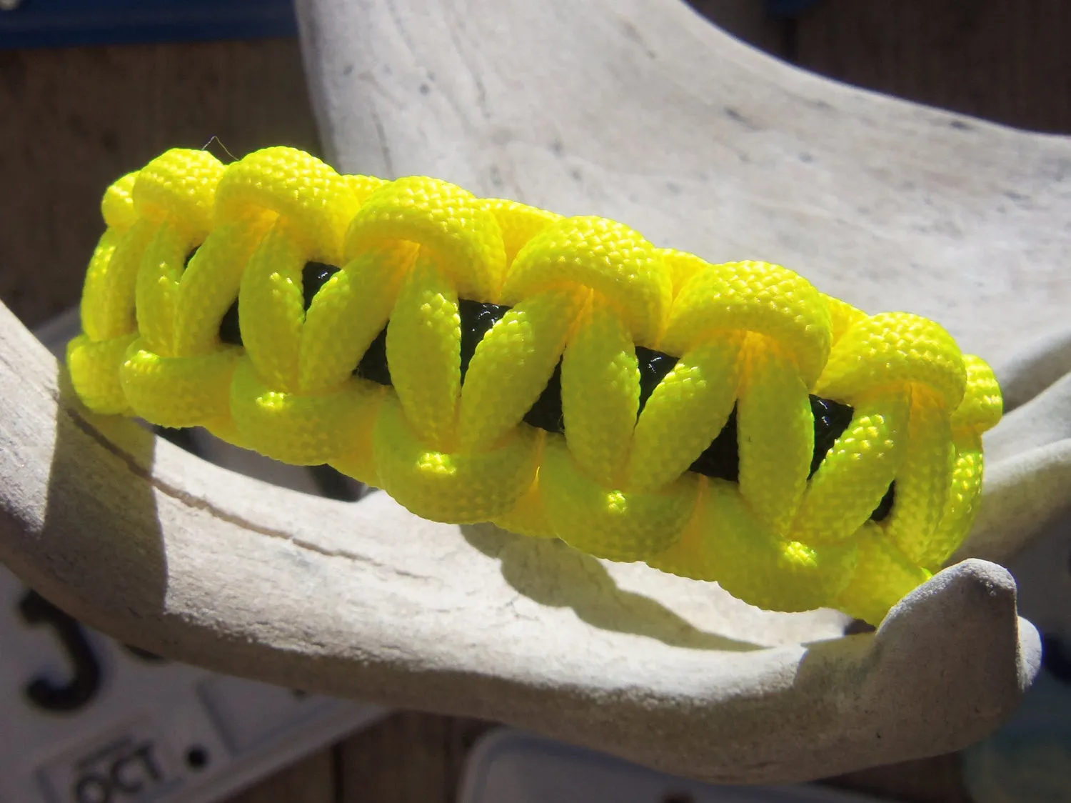 Fluorescent Yellow and Black Handmade Parachute Rope Survival Bracelet - Dad Father's Day Boyfriend Son Boy Scout Pittsburgh Sports Fan