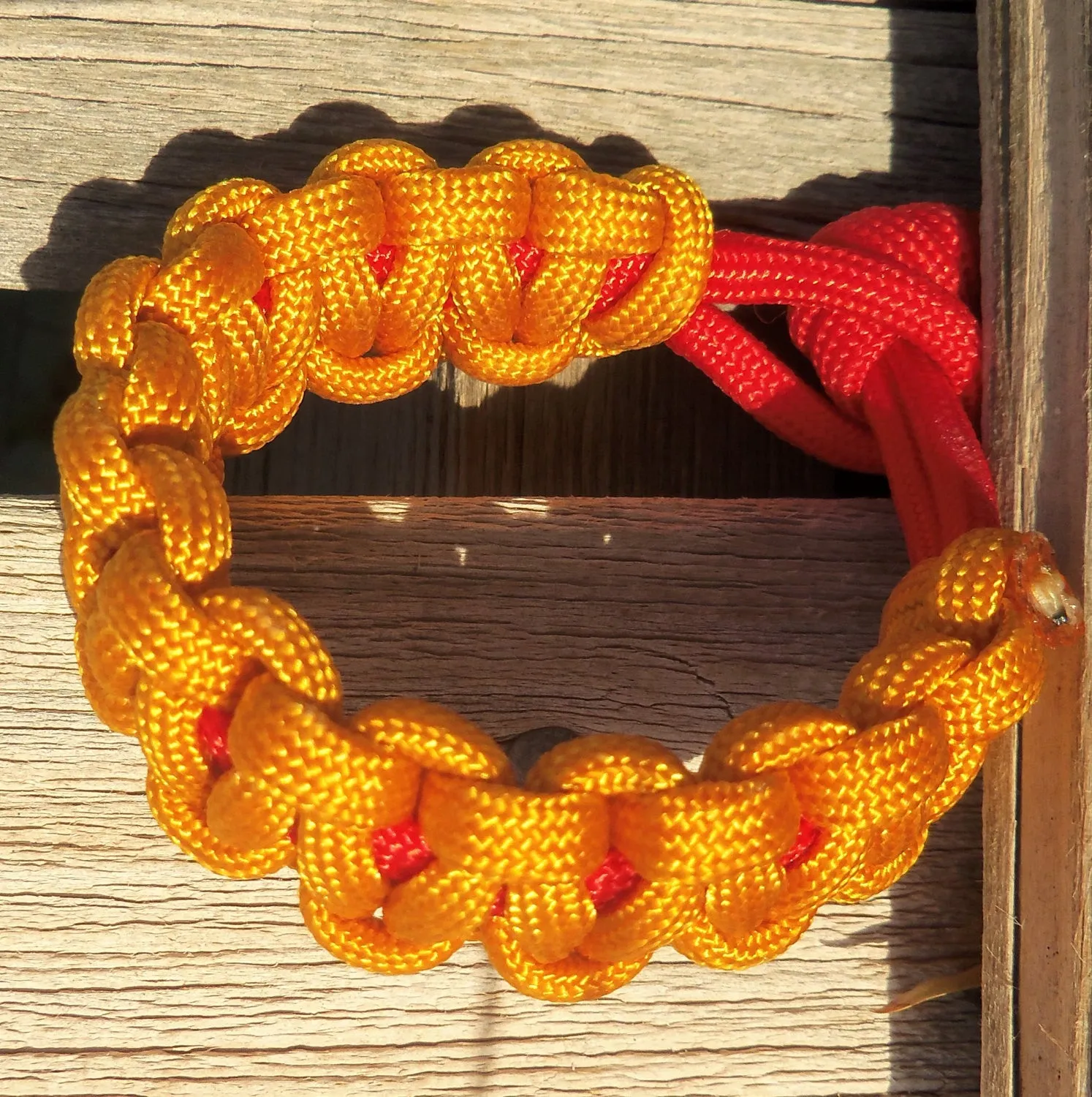 Gold and Red Handmade Custom 550 Paracord Survival Bracelet Survivalist Gift Outdoor Husband Father Son Boyfriend Fish Camp Hike Rock Climb