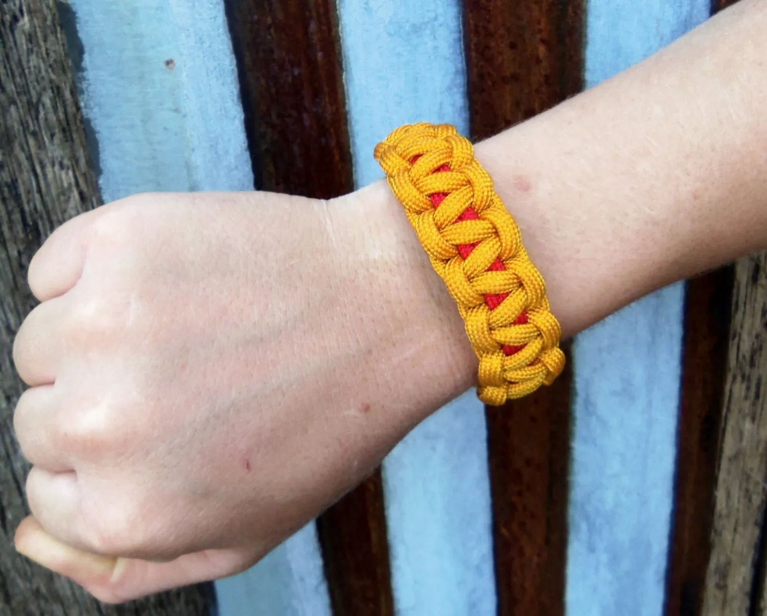 Gold and Red Handmade Custom 550 Paracord Survival Bracelet Survivalist Gift Outdoor Husband Father Son Boyfriend Fish Camp Hike Rock Climb