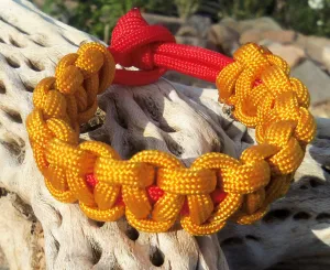 Gold and Red Handmade Custom 550 Paracord Survival Bracelet Survivalist Gift Outdoor Husband Father Son Boyfriend Fish Camp Hike Rock Climb