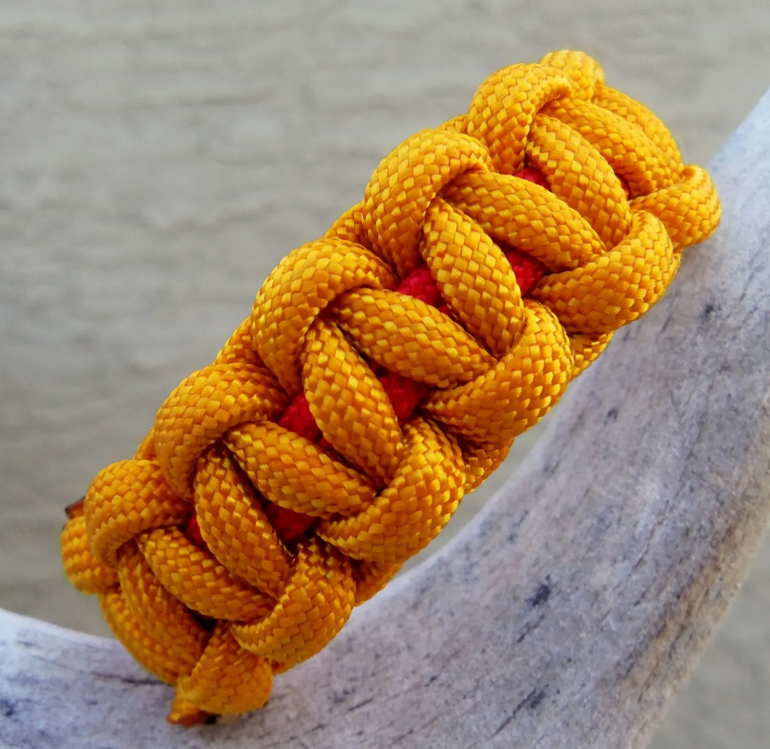 Gold and Red Handmade Custom 550 Paracord Survival Bracelet Survivalist Gift Outdoor Husband Father Son Boyfriend Fish Camp Hike Rock Climb