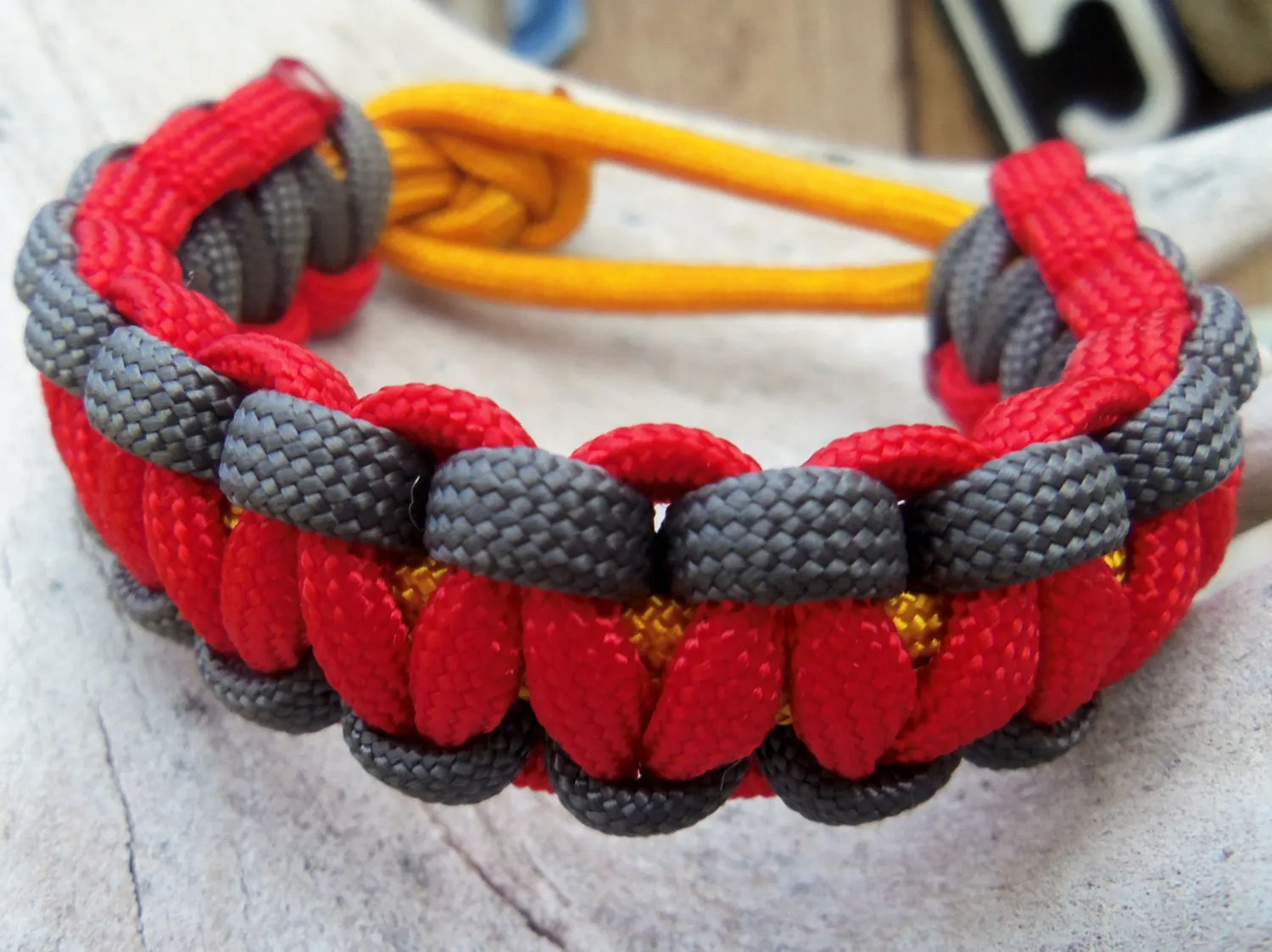 Handmade Parachute Rope Survival Bracelet Red, Gold, Gray - Dad Father's Day Boyfriend Son Boy Scout