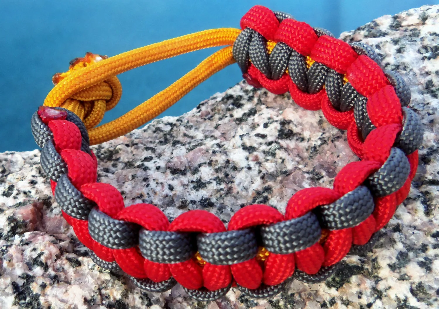 Handmade Parachute Rope Survival Bracelet Red, Gold, Gray - Dad Father's Day Boyfriend Son Boy Scout