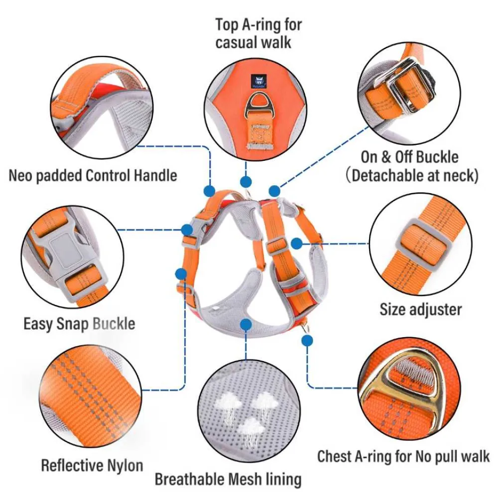 Hank 3M Reflective Harness for Puller Dogs (Grey/Orange)
