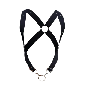 Male Basics Dngeon Leather Penis Ring Crossback Harness Black One Size