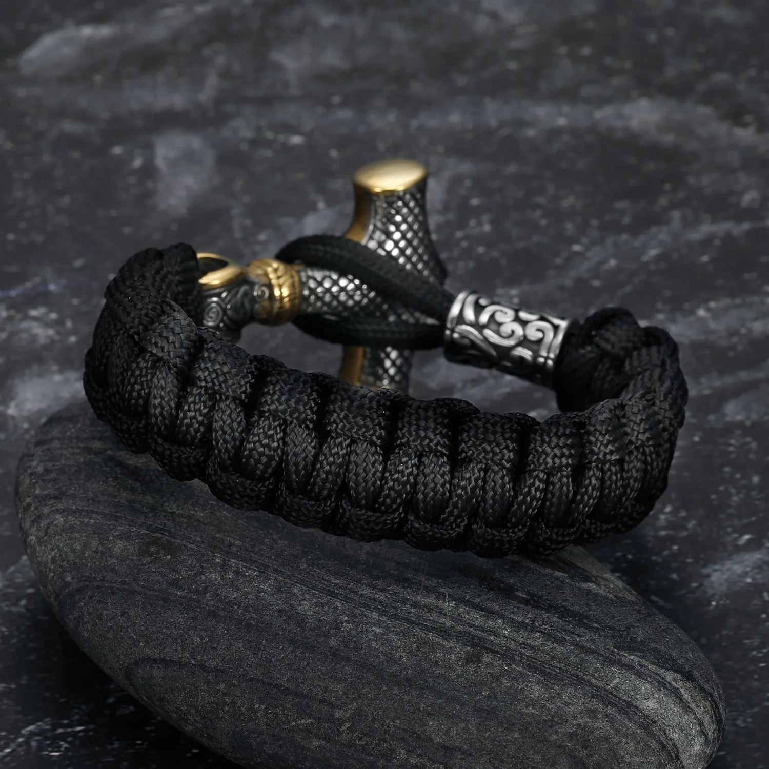 Nordic Pride Handcrafted Stainless Steel Paracord and Mjolnir Bracelet