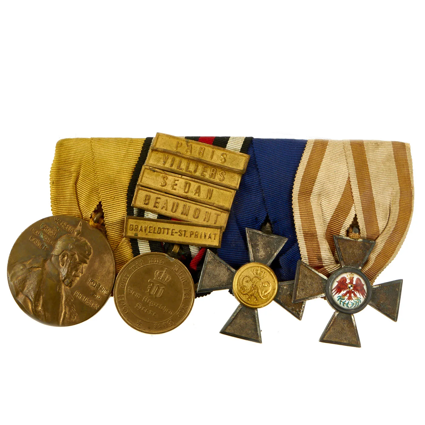 Original German Pre WWI Franco-Prussian War Veteran Medal Bar Featuring Order of the Red Eagle 4th Class - by J. Godet & Sohn - 4 Awards