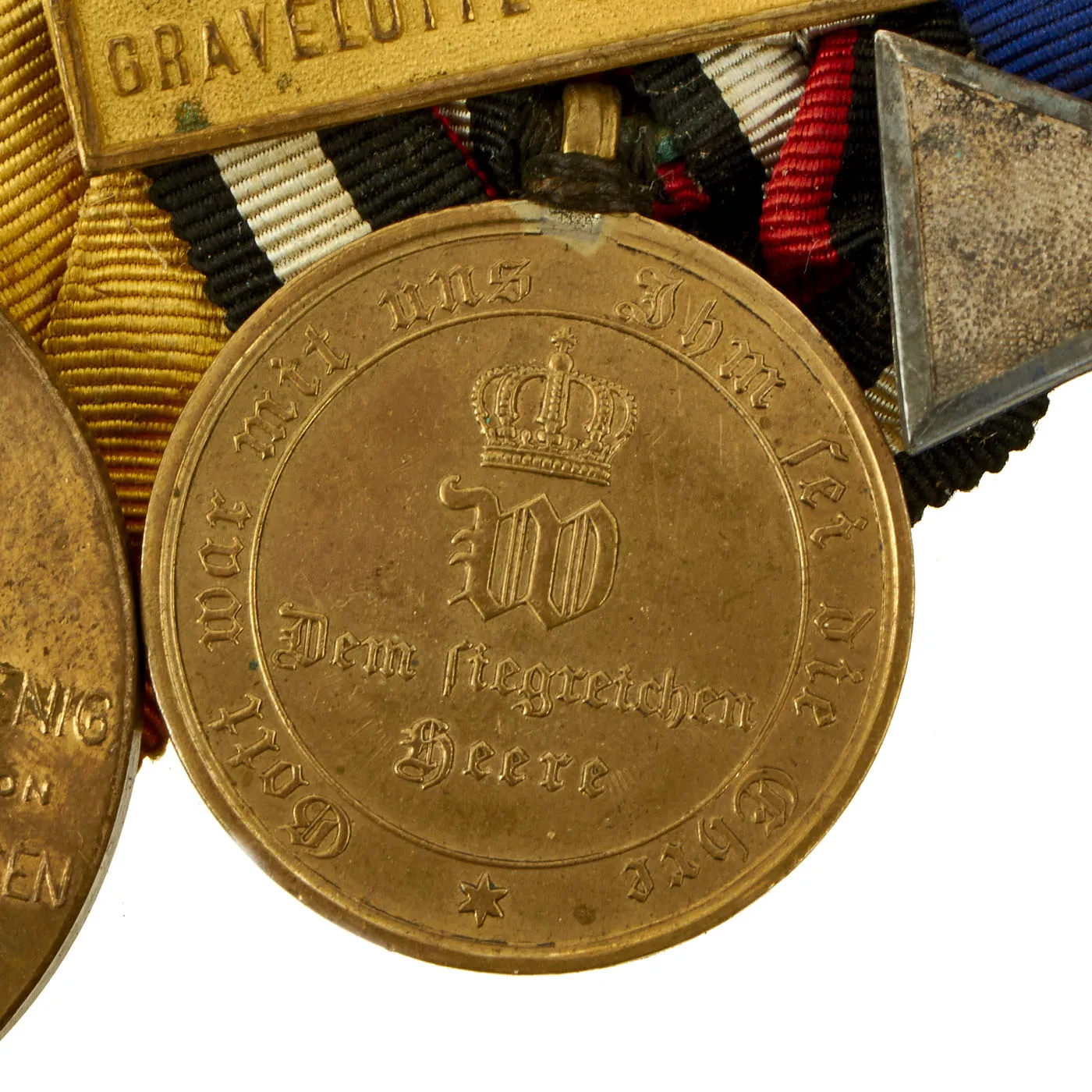 Original German Pre WWI Franco-Prussian War Veteran Medal Bar Featuring Order of the Red Eagle 4th Class - by J. Godet & Sohn - 4 Awards