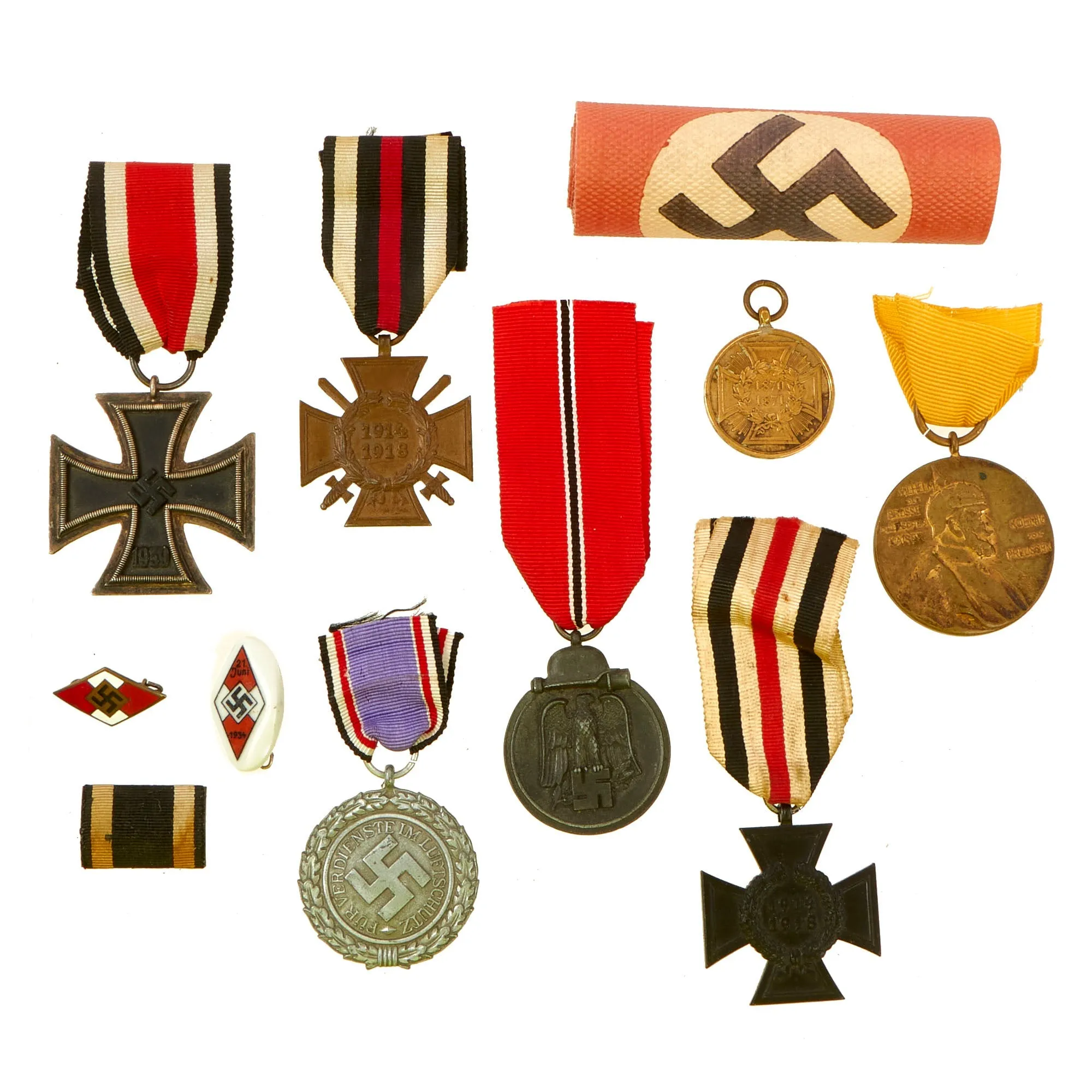 Original German WWI & WWII Medal & Insignia Grouping with 1939 EKII, Widow's Hindenburg Cross, Kaiser Wilhelm Medal & More - 11 Items