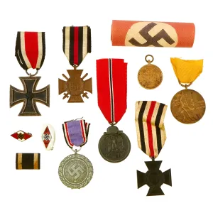 Original German WWI & WWII Medal & Insignia Grouping with 1939 EKII, Widow's Hindenburg Cross, Kaiser Wilhelm Medal & More - 11 Items