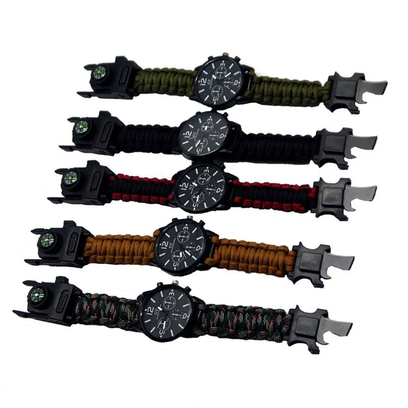 Outdoor Multi function Camping Survival Watch Bracelet Tools With LED Light by VistaShops