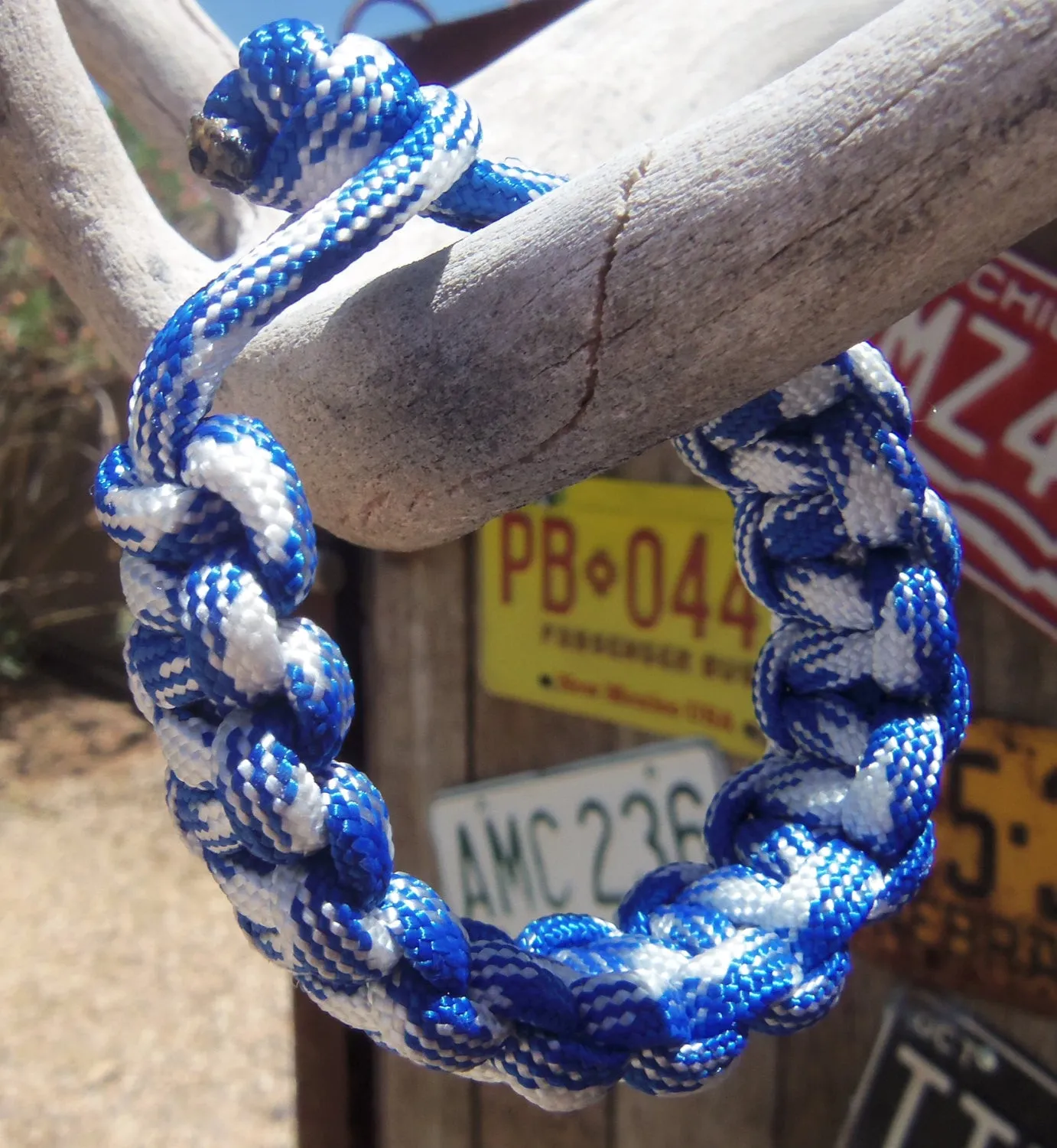 Paracord Survival Bracelet made Blue and White Great Gift for Outdoorsmen or Sports Fan