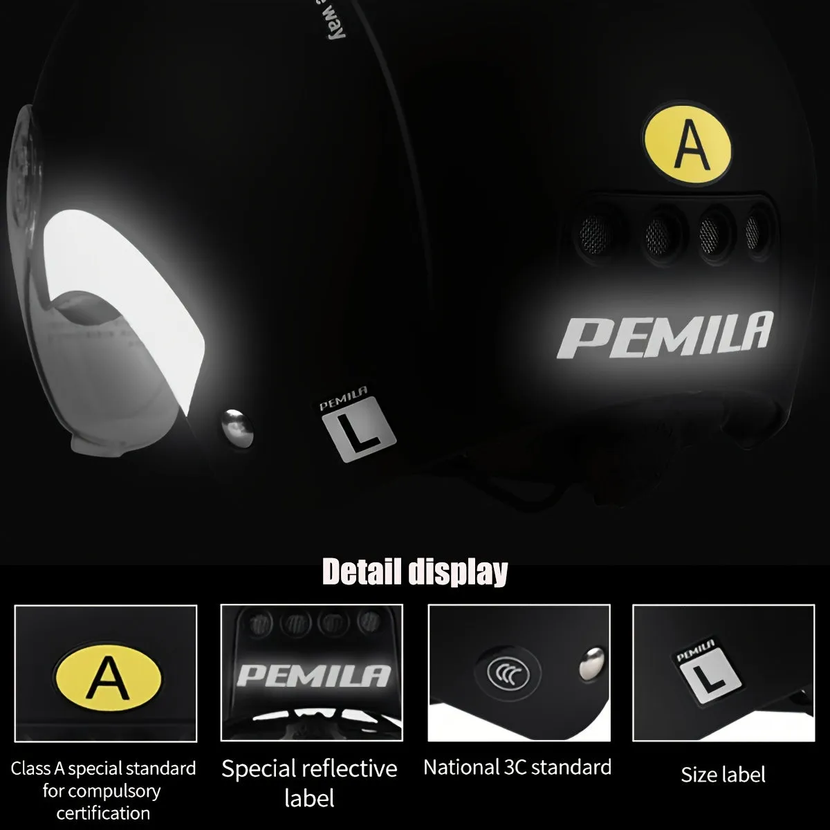 PemILA Cycling Helmet Goggles Reflective Sticker Adjustable Strap