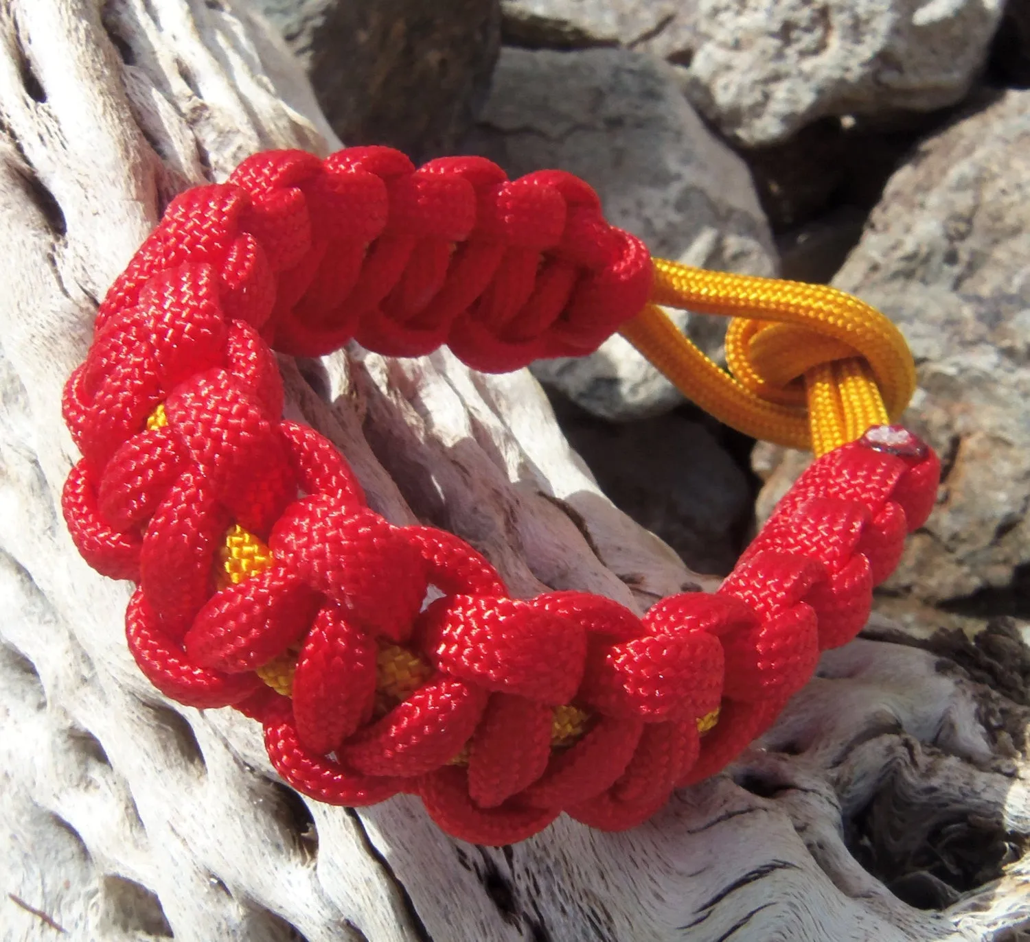 Red and Gold Handmade Handtied Paracord Parachute Survival Bracelet - Gift for Dad Father's Day Fishing Camping Hunting Backpacking