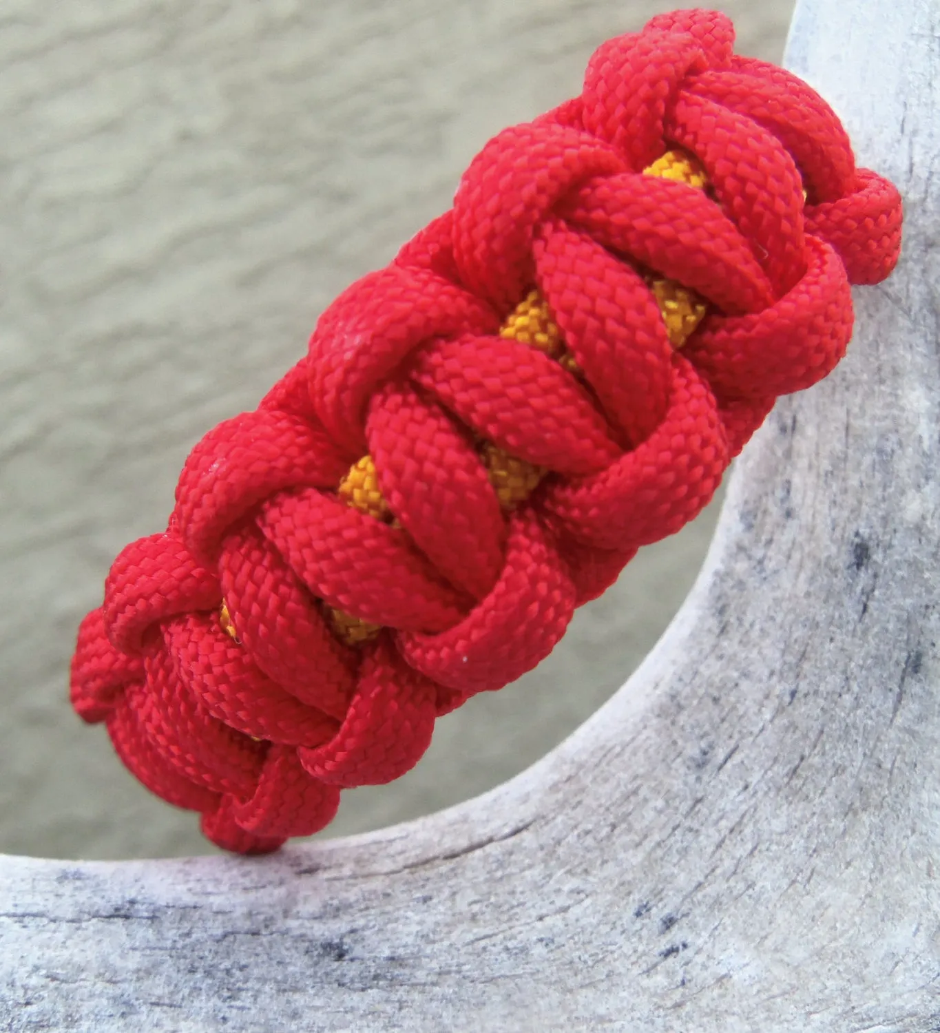 Red and Gold Handmade Handtied Paracord Parachute Survival Bracelet - Gift for Dad Father's Day Fishing Camping Hunting Backpacking